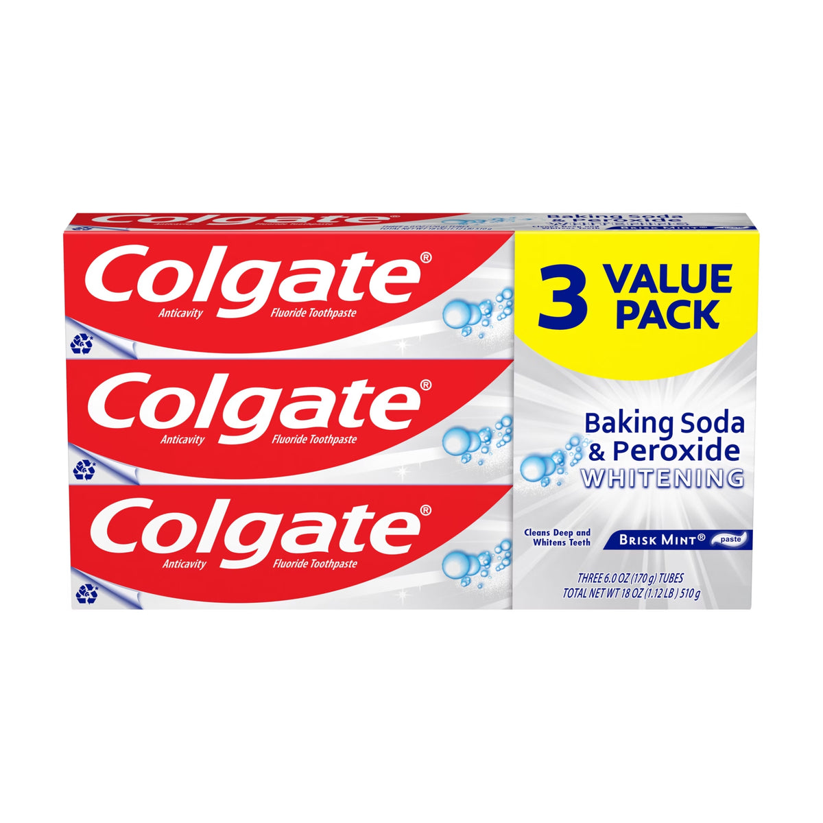 Colgate Baking Soda & Peroxide Whitening Brisk Mint Zahnpasta 3 x 170g