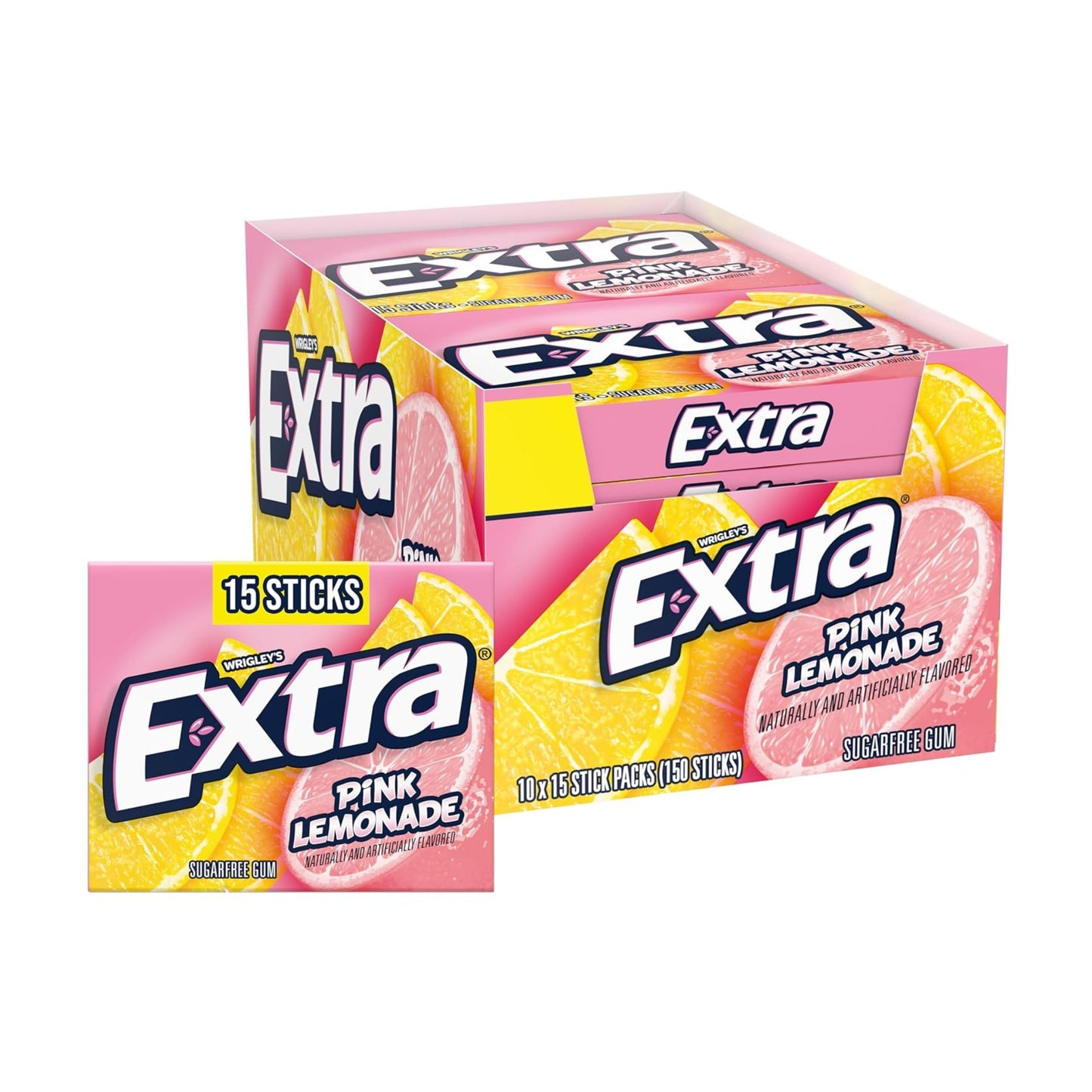 Extra Pink Lemonade Kaummi zuckerfrei, 10 Päckchen à 15 Stück (insgesamt 150 Streifen)