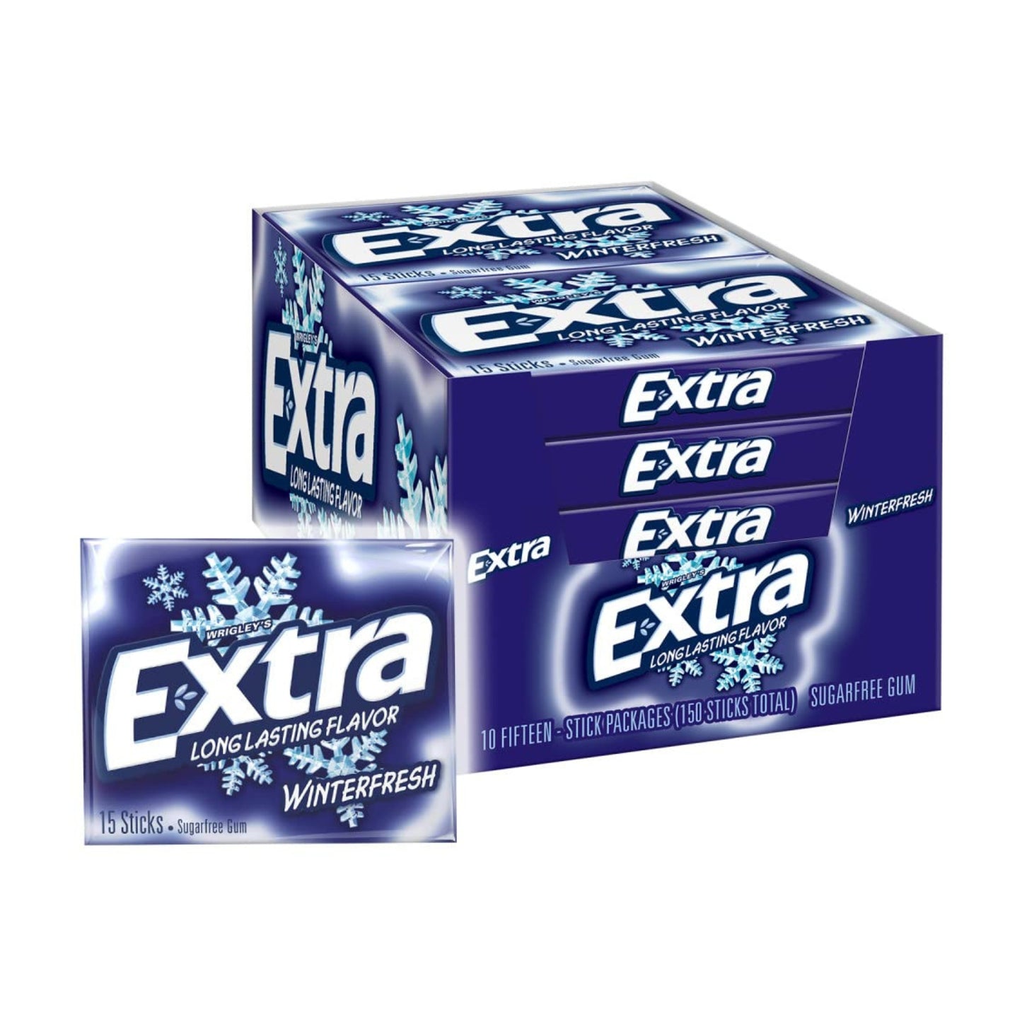 Extra Winterfresh Kaugummi zuckerfrei, 10 Päckchen à 15 Stück (insgesamt 150 Streifen)