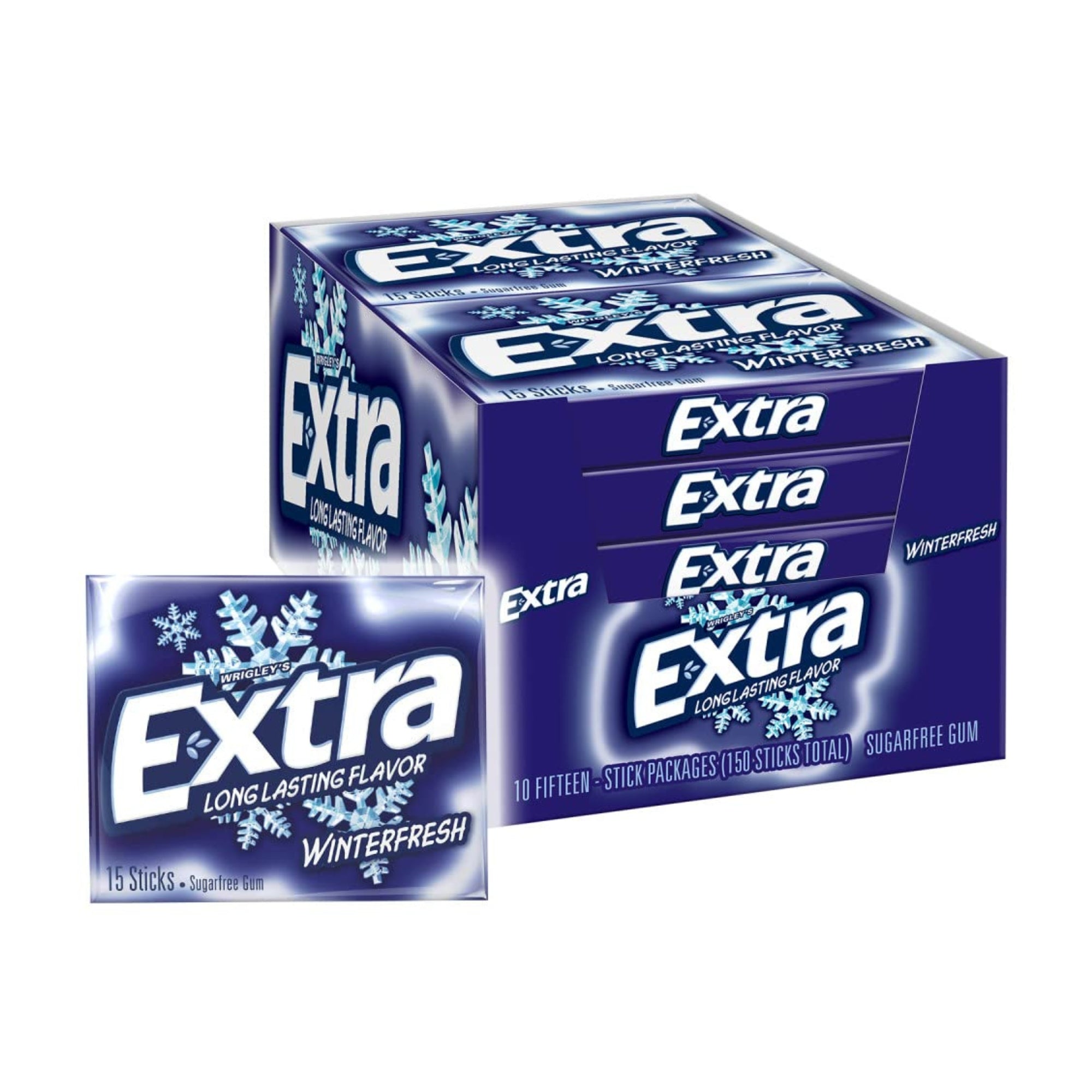 Extra Winterfresh Kaugummi zuckerfrei, 10 Päckchen à 15 Stück (insgesamt 150 Streifen)