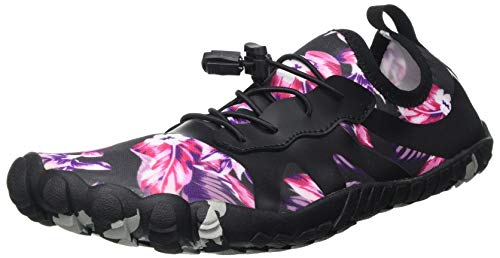 heybrid SIDNEY Unisex Wassersportschuh, schwarz mit rosa Blumen-Muster, 40 EU