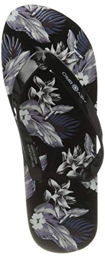 heybrid HONOLULU Unisex Flipflop, schwarz-graues Blumen-Muster, 38 EU